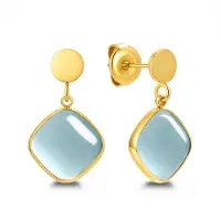 CO88 Collection 8CE-70640 Dames Oorknopjes met Blauwe Cat Eye Steen - Goudkleurig RVS (Stainless Steel) - Cadeau voor Haar