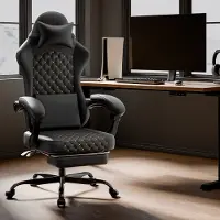 HAUSS SPOLE Gamestoel - Ergonomische Bureaustoel - Met Voetsteun, Massagefunctie En Verstelbare Rugleuning - Zwart Leer
