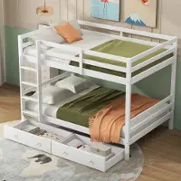HAUSS SPOLE Etagebed 140x200 cm - Kinderbed Met Verwijderbare Lade & Hoge Relingen en Trap - Voor Kinderkamer - Grenenhout & MDF - Wit - Met matras