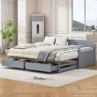HAUSS SPOLE Slaapbank 90x190cm - 2-in-1 Dagbed Converteerbaar 180x190cm - Met Uittrekbed En Opberglades - Vurenhout - Grijs - Zonder matras