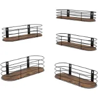 Unyqoos Stijlvolle Zwevende Wandrekken Set van 5 met Rustieke Houten Planken en Zwart Metaal voor Diverse Ruimtes
