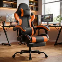 HAUSS SPOLE Gamestoel - Ergonomische Bureaustoel - Verstelbare Rugleuning Met Voetsteun - Voor Gamen En Thuiswerk - PVC Oranje
