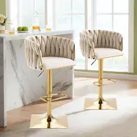 HAUSS SPOLE Barstoel - Vintage Fluweel - Met Rugleuning - 360° Draaibaar & Gasveer Verstelbaar - Zithoogte 65-83 cm - Keuken & Bar - Ivoor