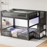 HAUSS SPOLE Stapelbed 140x200cm - Laag Tweepersoons Stapelbed Met Opbergladder En Veiligheidshek - Zonder matras - MDF En Metaal - Zwart