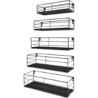 Unyqoos Set van 5 Moderne Zwevende Wandplanken met Zwart Houten Design voor Multifunctioneel Gebruik in Huis