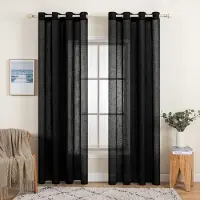 Unyqoos Tijdloze Elegantie Set van 2 Transparante Linnenlook Gordijnen met Oogjes voor Woonkamer en Slaapkamer