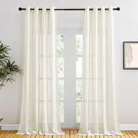 Unyqoos Elegante Linnenlook Gordijnen voor Woonkamer en Balkondeur, Set van 2, Lichtbeige, 240 x 132 cm