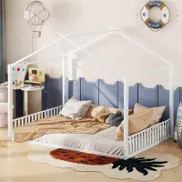 HAUSS SPOLE Kinderbed 140x200cm - Huisvormig - Stevig Metalen Frame, Eenvoudige Montage, Voor Kinderkamer - Metaal - Wit - Zonder matras