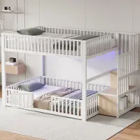 HAUSS SPOLE Stapelbed 140x200cm - Zonder Matras - Laag Design Met Opbergladder En Veiligheidshek - Stalen Frame Met MDF - Wit