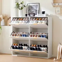 HAUSS SPOLE Schoenenkast - 6 Kantelvakken Met Dubbele Etages - Smal Voor Hal En Entree - MDF Spaanplaat - 118x25x115 Cm - Wit