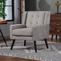 HAUSS SPOLE Fauteuil - Compacte Zitstoel Met Getufte Knopen - Ergonomisch Comfort Met Dik Zitkussen - Voor Woonkamer Slaapkamer En Kantoor - Linnen Lichtgrijs