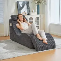 HAUSS SPOLE Sofa - Moderne Fauteuil - Compacte Vorm - Ergonomisch Met Afneembaar Zitkussen & Zijvak - 1-Zits - Voor Woonkamer - Ribfluweel Donkergrijs
