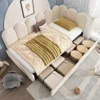 HAUSS SPOLE Gestoffeerd Bed 90x190cm - Daybed Met 2 Opberglades En Lattenbodem - Omkeerbaar L Vormig Bedframe - Zonder Matras - Fluweel - Beige