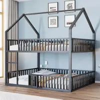 HAUSS SPOLE Stapelbed 140x200 - Kinderstapelbed met Loft-Design, Treppe en Veiligheidshekje - Metaal - Zwart