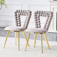 HAUSS SPOLE Eetkamerstoel – Modern Fluweel Design – Set Van 2 – Geometrische Rugleuning Met Uitsparing – Stevige Metalen Poten – Lichtgrijs