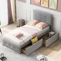 HAUSS SPOLE Gestoffeerd Bed 90x200cm - Eenpersoonsbed Met Lattenbodem En Opberglade - Verstelbaar Hoofdbord - Zonder Matras - Fluweel - Grijs
