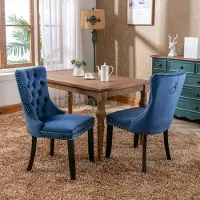 HAUSS SPOLE Eetkamerstoel – Luxe Gecapitonneerd Ontwerp – Set Van 2 – Comfortabele Hoge Rugleuning En Verstelbare Poten – Fluweel Blauw