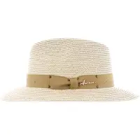 Herman breedgerande beige papieren strohoed met bijpassend lint