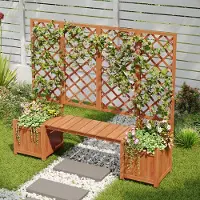 HAUSS SPOLE Plantenbak – Met Klimrek En Zitbank – 169 x 145 x 42 cm – Massief Vurenhout – Donkerbruin – Voor Tuin En Terras