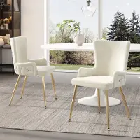 HAUSS SPOLE Eetkamerstoel – Luxe Fluwelen Zithoek – Set van 2 – Comfortabel met Gouden Metalen Poten – Voor Eetkamer, Woonkamer en Slaapkamer – Beige+Goud