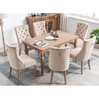 HAUSS SPOLE Eetkamerstoel - Luxe Velvet Design - Set Van 6 - Hoge Rugleuning Met Knopen - Voor Eetkamer En Woonkamer - Beige