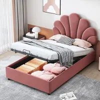 HAUSS SPOLE Gestoffeerd Bed 90x200 - Kinderbed Met Verstelbaar Hoofdteil En Hydraulisch Opbergbed - Fluweel - Roze