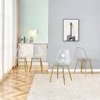 HAUSS SPOLE Eetkamerstoel – Transparant Design – Set Van 4 – Stevig Met Metalen Poten En Antislip Voeten – Voor Eetkamer En Kantoor – Kunststof Goud