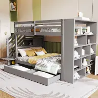 HAUSS SPOLE Stapelbed 90x200 cm - Veiligheidstrap Met Opbergvakken En Grote Opbergladen - Lattenbodem - Grenenhout - Grijs - Zonder matras