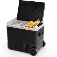 Auronic Elektrische Koelbox - Compressor - 2 Zones - 45L - 12/24V en 240V - Koelen en Vriezen - Camping Koelkast - Frigobox Auto - Met Wielen en Hendel - Zwart