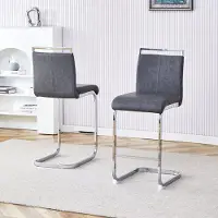 HAUSS SPOLE Barkruk – Scandinavische Barkrukken – Set Van 2 – Comfortabele Zitting Met Voetsteun – Voor Keuken En Bar – Metaal En Kunstleer – Donkergrijs