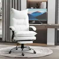 HAUSS SPOLE Bureaustoel 66 X 72 X 122 130 Cm - Kantelbare Rugleuning Met Voetsteun - In Hoogte Verstelbaar - Kunstleer - Wit