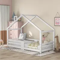HAUSS SPOLE Kinderbedden 90 x 200 cm - Huisbed Met Schoorsteen En Lattenbodem - Grenenhout - Wit (Zonder matras)