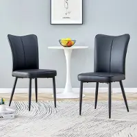 HAUSS SPOLE Eetkamerstoel 89 Cm - Set Van 2 - Ergonomische Rugleuning Met Verticale Stiksels - Voor Eetkamer En Kantoor - PU En Metaal - Zwart