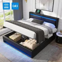 HAUSS SPOLE Tweepersoonsbedden 140x200 cm - Tweepersoonsbedden Met Hydraulische Opbergruimte En USB-Oplader - PU - Zwart