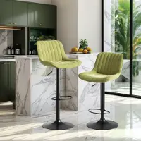 HAUSS SPOLE Barkruk – Luxe Fluwelen Design – Set Van 2 – In Hoogte Verstelbaar En 360 Graden Draaibaar – Voor Keuken En Thuisbar – Metaal En Hout – Groen