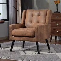 HAUSS SPOLE Fauteuil – Compacte Leesstoel Met Tufting & Dik Zitkussen – Ergonomisch Comfort Voor Woonkamer En Slaapkamer – Bekleed Koffie