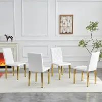 HAUSS SPOLE Eetkamerstoel - Set Van 4 - Comfortabel Met Gewatteerde Rugleuning & Zachte Zitting - Voor Eetkamer En Horeca - Metaal Pu Leer - Wit Goud