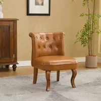 HAUSS SPOLE Eetkamerstoel - Comfortabele Leren Stoel Met Knopen In Rugleuning - Voor Eetkamer En Thuiswerkplek - Hout En Leer - Lichtbruin