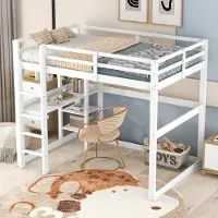HAUSS SPOLE Bed 140x200 cm - Tweepersoonsbed Met Bureaublad En 4 Opbergniveaus - Ruimtebesparend Voor Slapen En Studeren - Vurenhout - Antiekwit - Zonder matras