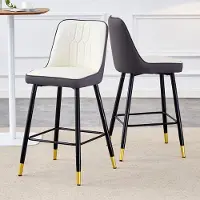 HAUSS SPOLE Barkruk - 100 Cm - Set Van 2 - Comfortabele Zitting Met Voetsteun - Voor Keukenbar En Eiland - Metaal En Pu Leer - Wit Donkergrijs