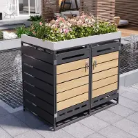 HAUSS SPOLE Containerombouw - Met Plantenbak En 2 Vakken - Voor 2 Containers - IJzer - Zwart - Weerbestendige Tuinopslag