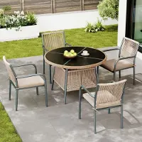 HAUSS SPOLE Tuinmeubelset 5-Delig 110x74 cm - Ronde Tafel Met Veiligheidsglas En 4 Stoelen Met Kussens - Ijzer Grijs