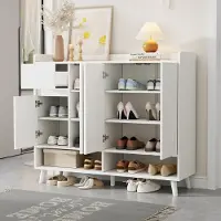 HAUSS SPOLE Schoenenkast - Schoenenkast Met 4 Deuren En 1 Schublade - Verstelbare Plank Voor Gang Of Hal - 120x35x99 cm - Spaanplaat - Wit