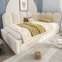 HAUSS SPOLE Gestoffeerd Bed 90x190 cm - Daybed met Hydraulische Opbergruimte - Speels Rasterontwerp en Verwisselbare Zijpanelen - Fluweel - Beige - Zonder matras