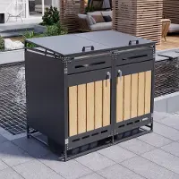 HAUSS SPOLE Containerombouw – Hydraulisch Deksel – 2 Vakken – IJzer – Zwart – Voor Afvalscheiding In Tuin En Op Terras