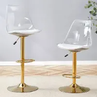 HAUSS SPOLE Barkruk Set Van 2 Verstelbaar - 360 Graden Draaibaar - Voor Keuken En Bistro - Metaal Kunststof - Goud Transparant
