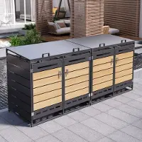 HAUSS SPOLE Afvalcontainerombouw - Hydraulisch Deksel - 4 Vakken - IJzer - Zwart - Voor Tuin En Terras - Met Sloten
