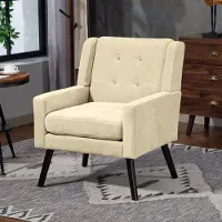 HAUSS SPOLE Fauteuil – Compacte Relaxstoel Met Knopenstiksel En Dik Zitkussen – Voor Woonkamer, Slaapkamer Of Thuiskantoor – Stoffering Beige