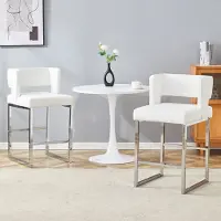 HAUSS SPOLE Barkruk 91,4 Cm - Set Van 2 - Comfortabele Zitting Met Dikke Vulling - Voor Bar En Keuken - Metaal En PU Leer - Wit