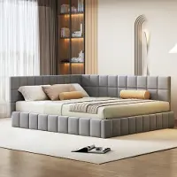 HAUSS SPOLE Gestoffeerd Bed 160x200cm - Slaapbank met Lattenbodem - Verwisselbare Rugleuning Voor Woon- en Slaapkamer - Fluweel - Grijs - Zonder matras